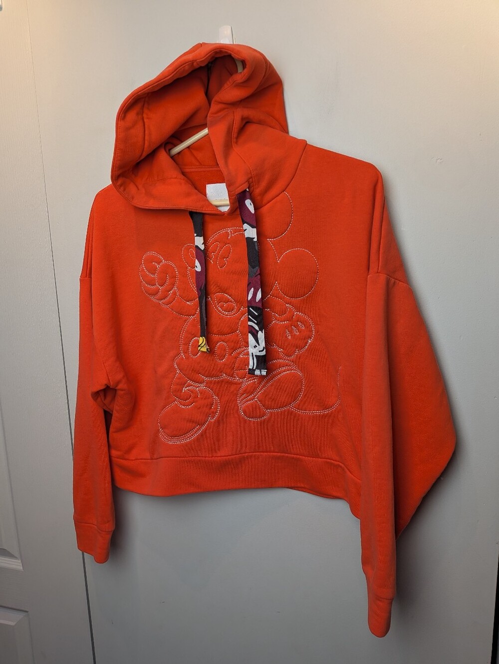 DESIGUAL Women Hoodie Sweater Size Medium Red Mickey Mouse Disney Red Cropped
